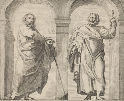 Heiligen Petrus en Paulus in een vestibule door Remoldus Eynhoudts