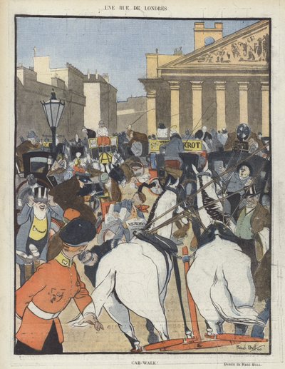 Een straat in Londen. Illustratie voor Le Rire door René Bull