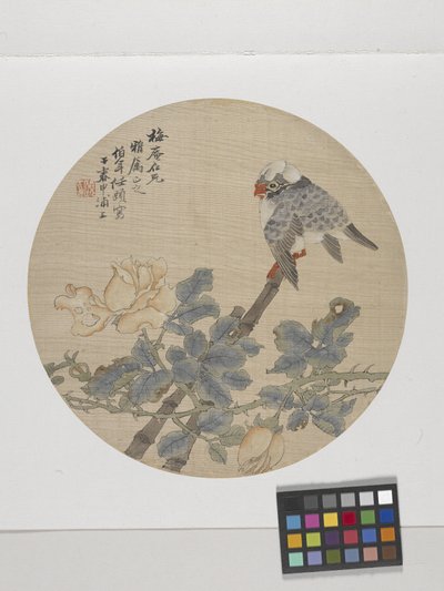 Bloem en vogel door Ren Yi (1840 96)