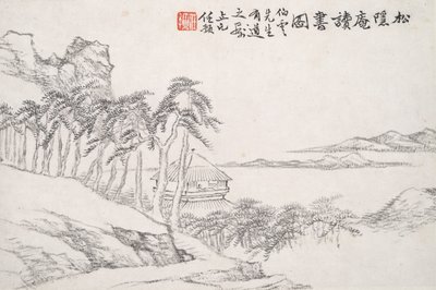 Lezen in de afgelegen dennenstudio (Song yin an) door Ren Yu