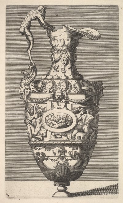 Vaas met een riviergod in een ovaal medaillon door Rene Boyvin