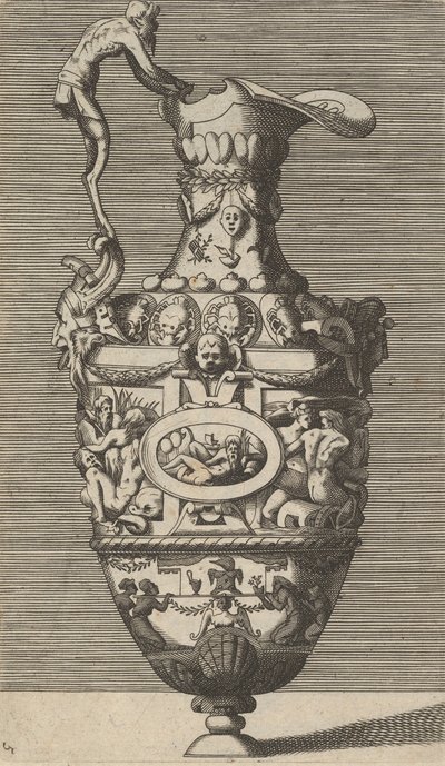 Vaas met een riviergod in een ovaal medaillon door Rene Boyvin