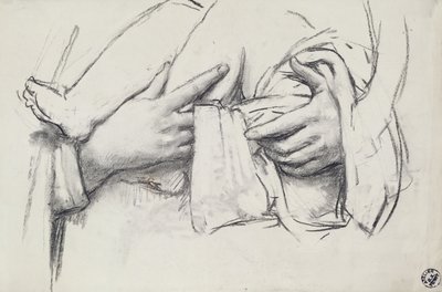 Studie van de hand voor Onze-Lieve-Vrouw van Morienval in Oise, Frankrijk (houtskool op papier) door René François Xavier Prinet