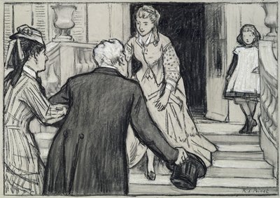 Het bezoek, illustratie uit La Jeune Fille Bien Élevée door René Boylesve door René François Xavier Prinet