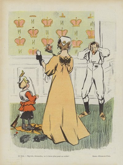 Satire op de nederlaag van Rusland in de Russisch-Japanse Oorlog. Illustratie voor Le Rire door Rene George Hermann Paul