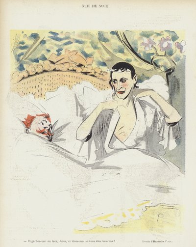 Huwelijksnacht. Illustratie voor Le Rire door Rene George Hermann Paul