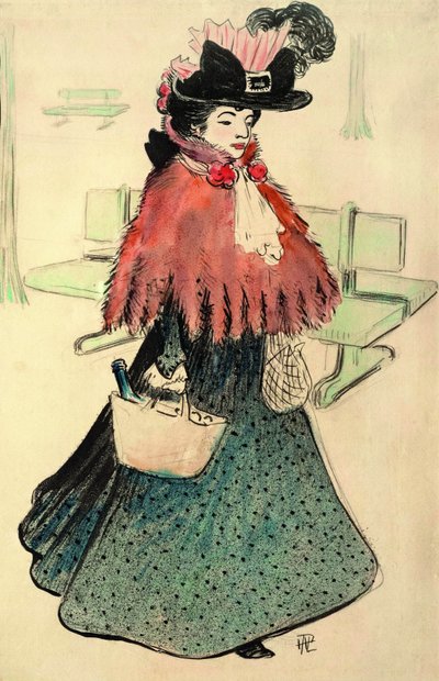 De mooie Jodin gaat winkelen. Le Rire magazine, 1896 door Rene Georges Hermann Paul