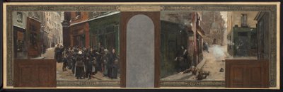 Schets voor het kantoor van de prefect in het stadhuis van Parijs: Het bombardement van Mont Sainte-Geneviève. Rantsoenering van de bevolking door Rene Joseph Gilbert
