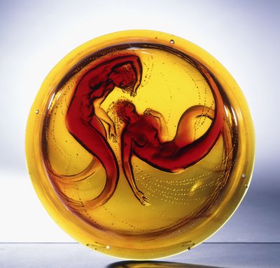Deux Sirenes; een uiterst zeldzame gegoten glazen kroonluchter door Rene Jules Lalique