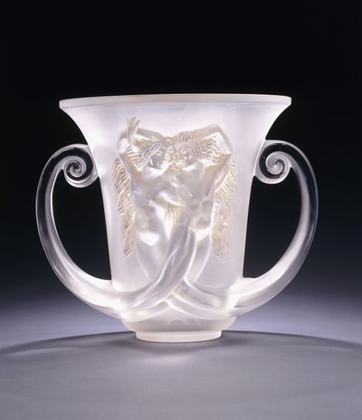 Nadica; een zeer zeldzame gegoten glazen vaas met twee zeemeerminnen, ca. 1930s door Rene Jules Lalique