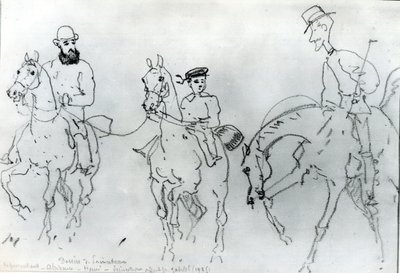 Drie Ruiters: Henri de Toulouse-Lautrec tussen zijn vader, graaf Alphonse, en de kunstenaar door Rene Princeteau