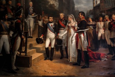 Napoleon ontvangt de koningin van Pruisen in Tilsit door Rene Theodore Berthon