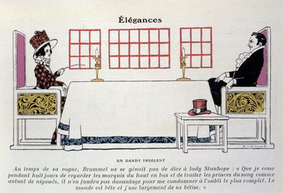 Een afbeelding van Beau Brummell (George Bryan Brummell) (1778-1840) aan tafel voor Lady Stanhope, hij gaf geboorte aan de uitdrukking 