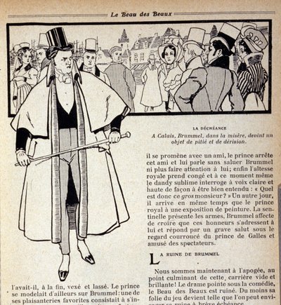 Afbeelding van George Bryan Brummel (1778 - 1840), de koning van de dandies, die in ballingschap is in Calais. Illustratie door René Vincent. 19e eeuw door Rene Vincent