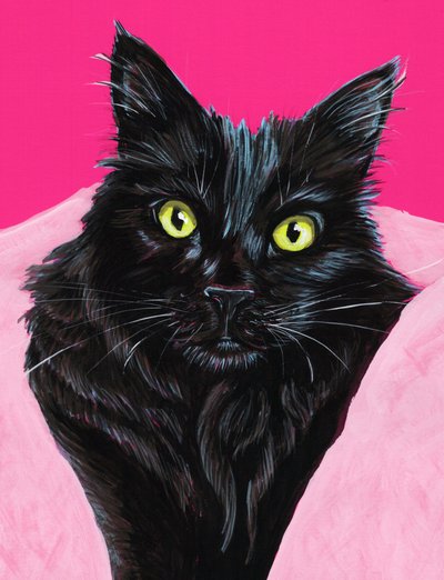 Levendig portret van een zwarte kat door Renee Machan Cottagecore Artist