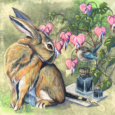Het eigenzinnige konijn en de vogel door Renee Machan Cottagecore Artist