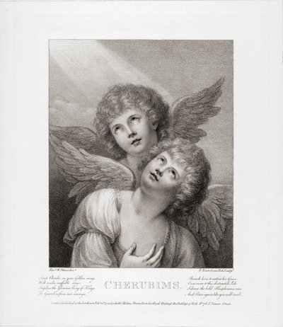 Twee cherubijnen. Twee engelen. door Rev. Matthew William (after) Peters