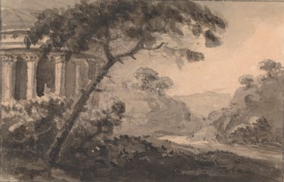 Landschap met klassiek gebouw links door Rev. William Gilpin