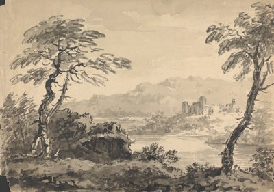 Landschap met twee bomen en kasteel door Rev. William Gilpin