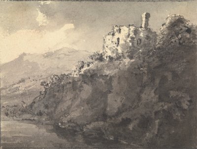 Landschap met een kasteel op een heuvel aan de rechterkant door Rev. William Gilpin