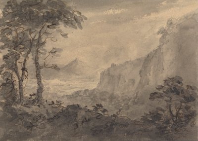 Bergachtig landschap met bomen - Hoge rotsen rechts door Rev. William Gilpin
