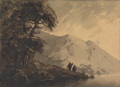 Twee Figuren aan de Oever met Bergen op de Achtergrond door Rev. William Gilpin