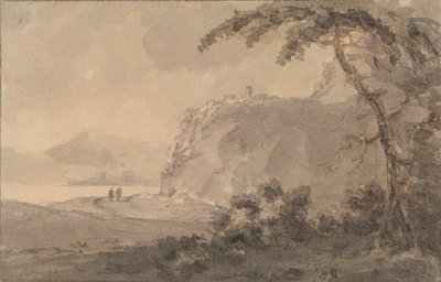 Twee Figuren op een Weg bij een Meer door Rev. William Gilpin