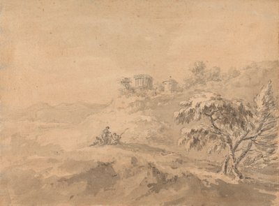 Twee Mannen in een Landschap en een Kasteel op een Heuvel door Rev. William Gilpin