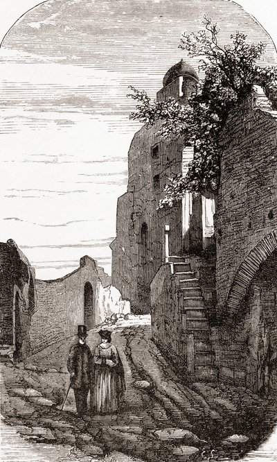 Clivus Victoria op de Palatijnse heuvel, Rome, Italië in de late 19e eeuw. Uit Italiaanse afbeeldingen door Rev. Samuel Manning, gepubliceerd ca. 1890. door Reverend Samuel Manning