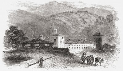 Klooster in Vallombrosa, Florence, Italië in de late 19e eeuw. Uit Italiaanse Afbeeldingen door Rev. Samuel Manning, gepubliceerd c.1890. door Reverend Samuel Manning