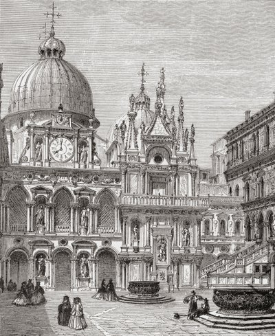Binnenplaats van het Dogepaleis, Venetië, Italië in de late 19e eeuw. Uit Italiaanse foto