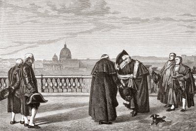 Op de Pincio-heuvel, Rome, Italië, met de Sint-Pieter op de achtergrond in de late 19e eeuw. Uit Italiaanse afbeeldingen door Rev. Samuel Manning, gepubliceerd ca. 1890. door Reverend Samuel Manning