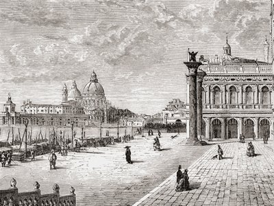 Piazza San Marco of het San Marcoplein, Venetië, Italië in de late 19e eeuw. Uit Italiaanse foto