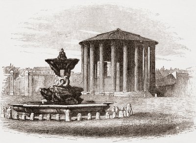 Tempel van Vesta, Forum Romanum, Rome, Italië in de late 19e eeuw. Uit Italiaanse afbeeldingen door Rev. Samuel Manning, gepubliceerd ca. 1890. door Reverend Samuel Manning