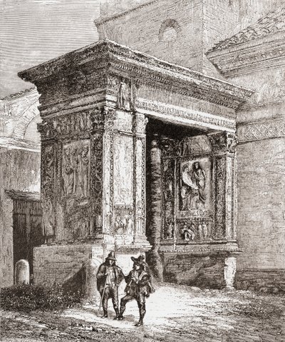 De Arcus Argentariorum, in de westelijke muur van de kerk van San Giorgio al Velabro, Rome, Italië in de late 19e eeuw. Uit Italiaanse afbeeldingen door Rev. Samuel Manning, gepubliceerd ca. 1890. door Reverend Samuel Manning