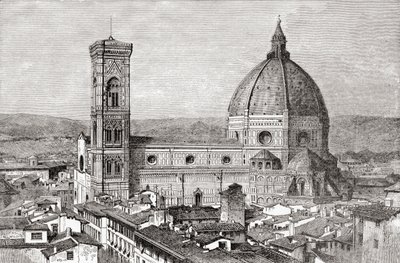 De Duomo en Campanile van de Basilica di Santa Maria del Fiore, Piazza del Duomo, Florence, Italië in de late 19e eeuw. Uit Italiaanse foto