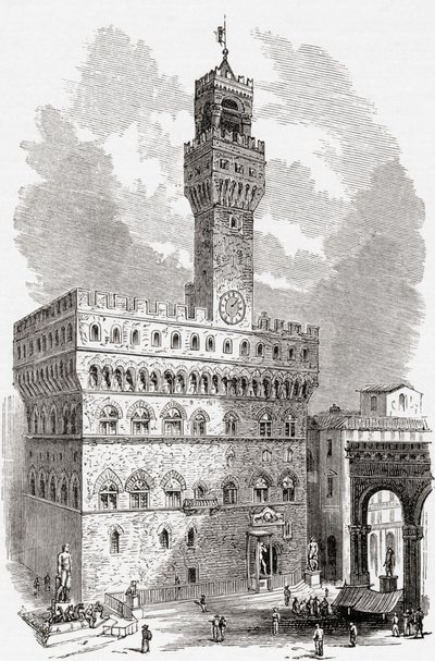 Het Palazzo Vecchio, Florence, Toscane, Italië in de late 19e eeuw. Uit Italiaanse afbeeldingen door Rev. Samuel Manning, gepubliceerd ca. 1890. door Reverend Samuel Manning