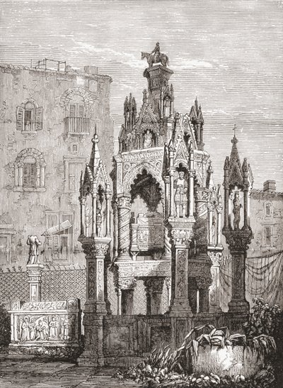 De Scaliger graven, Verona, Italië in de late 19e eeuw. Uit Italiaanse Prenten door Rev. Samuel Manning, gepubliceerd ca. 1890. door Reverend Samuel Manning