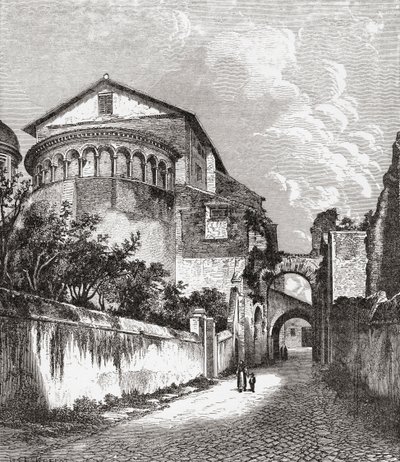 De kerk van Santi Giovanni e Paolo, Celian Hill, Rome, Italië in de late 19e eeuw. Uit Italiaanse Afbeeldingen door Rev. Samuel Manning, gepubliceerd c.1890. door Reverend Samuel Manning