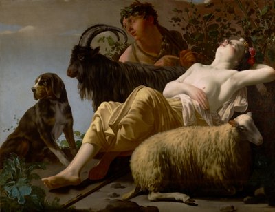 Herder en slapende herderin door Reyer Jacobsz van Blommendael