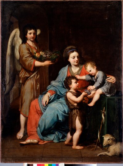 Maagd met kind met Sint Jan de Doper Schilderij door Reynaud Levieux (1613-1699) 17e eeuw Dim 108x76 cm Genua, Musei di Strada Nuova (ex Palazzo Bianco) door Reynaud Levieux