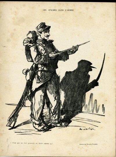 Illustratie door Ricardo Flores (1878-1918) in Le Lire, 22/01/10 - Apachen in het leger - Apachen pooiers - Schaduw/licht door Ricardo Flores