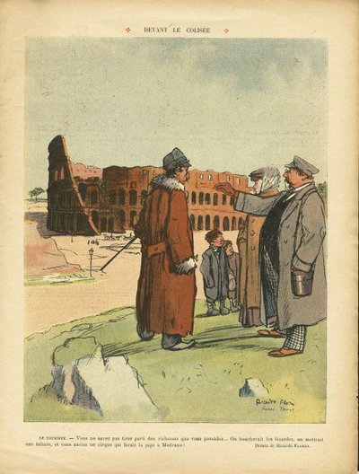 Illustratie van Ricardo Flores (1878-1918) in Le Rire, 03/04/09 - Voor het Colosseum - Italië, Toerisme Toeristen, Colosseum door Ricardo Flores