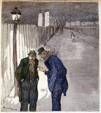 Twee mannen die praten in een sinistere steeg - tekening door Ricardon Florès door Ricardo Flores