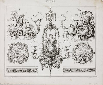Gas- of oliekroonluchters, Parijs, Frankrijk, ca. 1860 door John Pardon