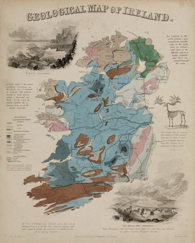 Geologische kaart van Ierland, ca. 1850 door John Pardon