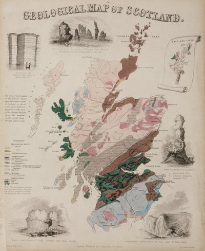 Geologische kaart van Schotland, ca. 1850 door John Pardon