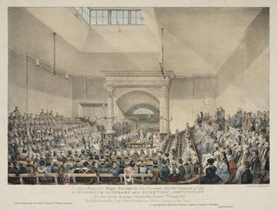 Opening van het lezingentheater in Marylebone, Londen door John Pardon