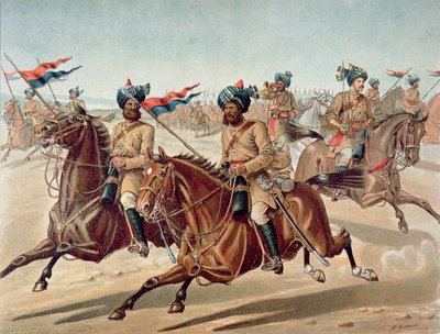 Verkenners van de 10e Bengal Lancers, het Anglo-Indiase leger van de jaren 1880 door Richard (after) Simkin