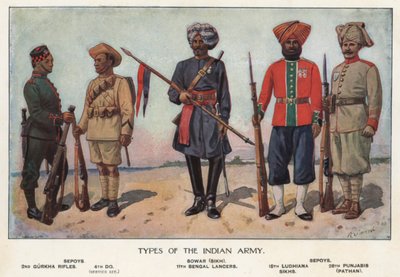 Soldaten van het Indiase leger (kleur litho) door Richard (after) Simkin